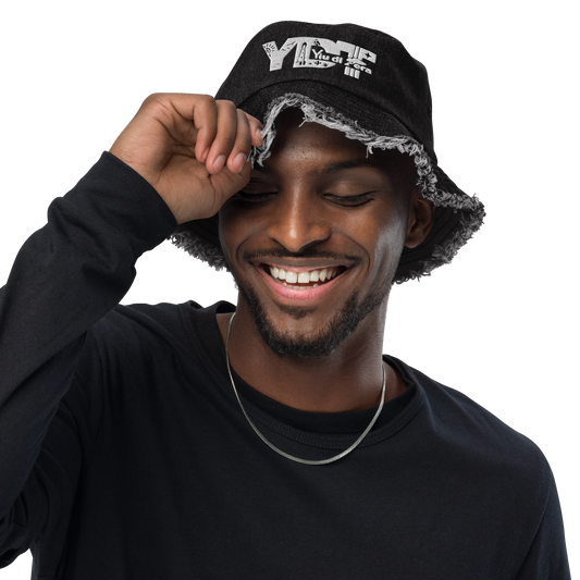 Distressed denim bucket hat