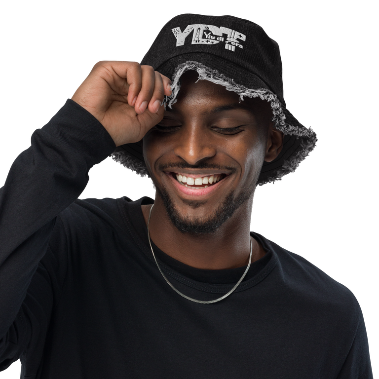 Distressed denim bucket hat