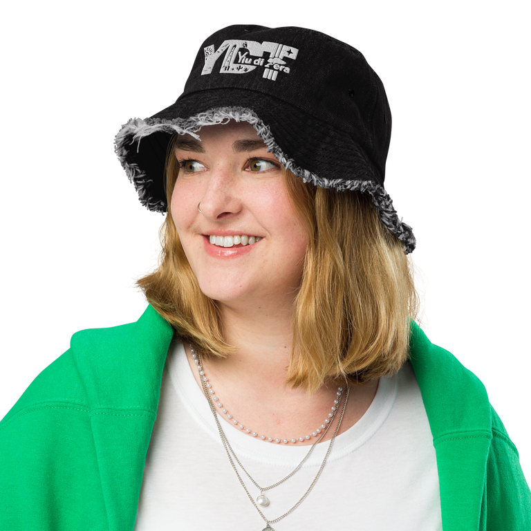 Distressed denim bucket hat