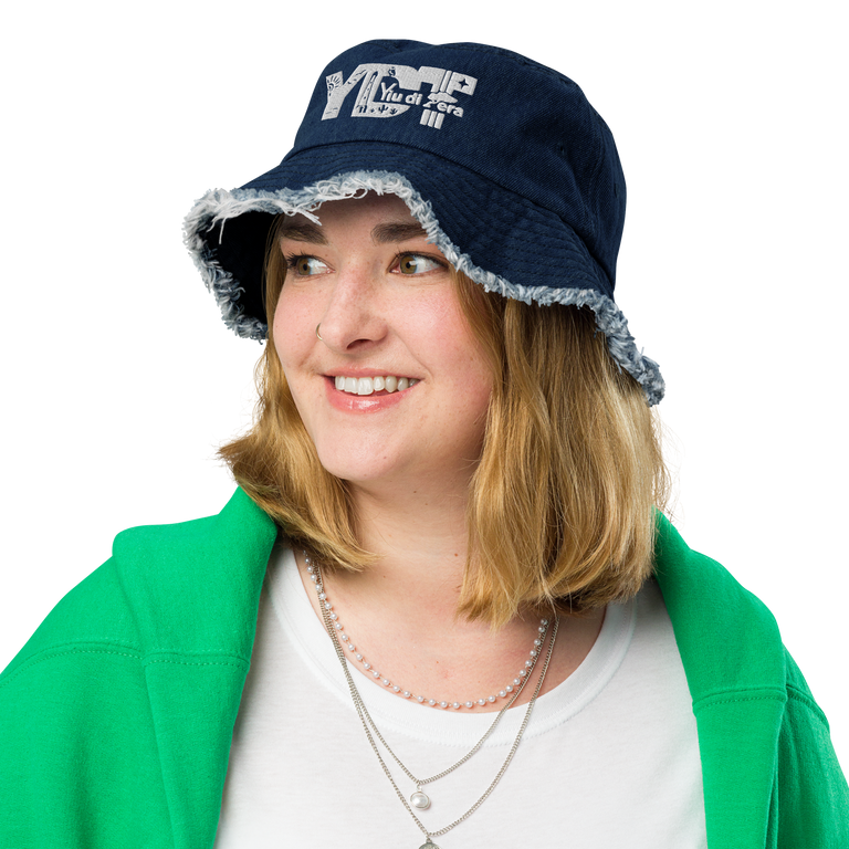 Distressed denim bucket hat