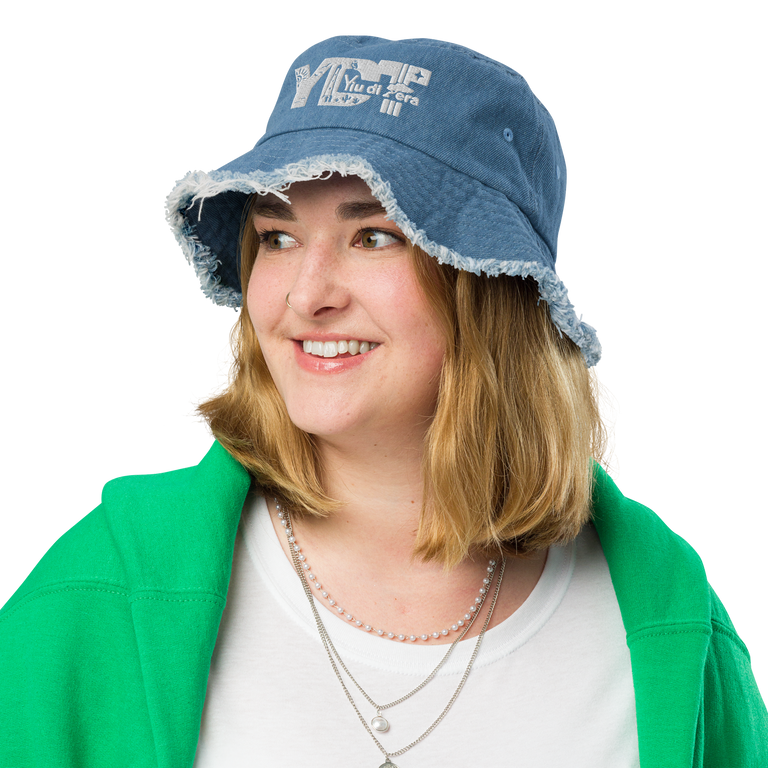 Distressed denim bucket hat
